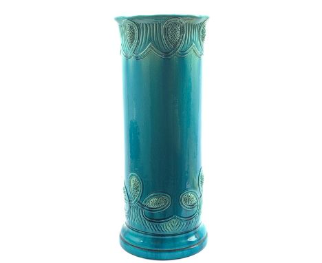 Burmantofts Faience stick stand, Model 1981, the turquoise body with flared rim and stylised cone decoration H64cm Condition 