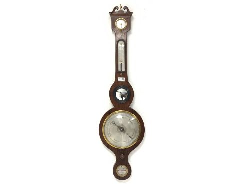 Early 20th century mahogany cased wheel barometer and thermometer with silvered registers, (H98cm) together with a mahogany d