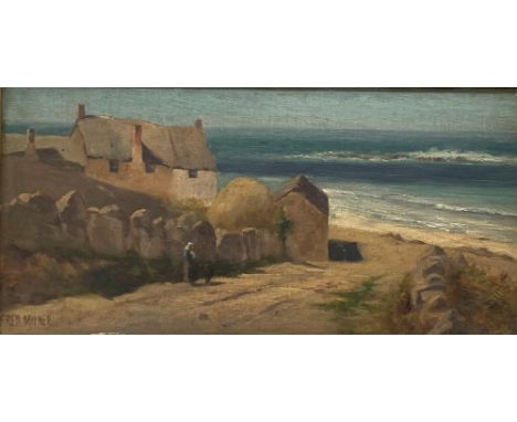 Fred Milner (British 1863-1939): 'At Sennen Cove, Cornwall', oil on panel signed, titled on artists label verso with sketch 1