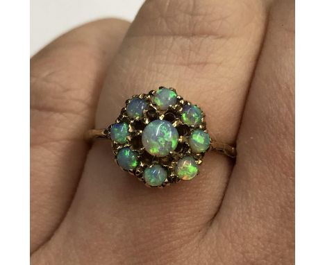 9CT GOLD OPAL CLUSTER DRESS RING SIZE M 2.6G APPROX