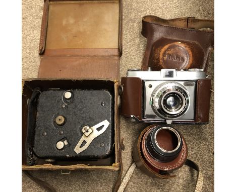 LEATHER CASED VINTAGE PATHE CAMERA AND KODAK RETINEE 35MM CAMERA