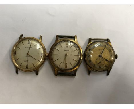 BAG CONTAINING THREE VINTAGE GENTS WRIST WATCH FACES A/F INCLUDING ROTARY, WESTCLOX AND ORIS