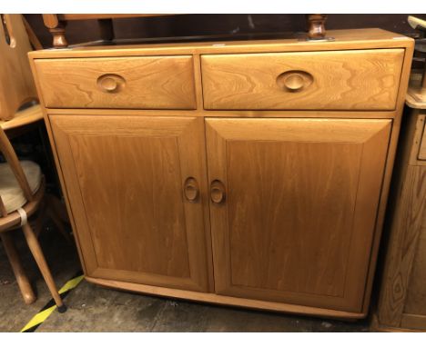 ERCOL LIGHT ELM TWO DOOR, TWO DRAWER SIDE CUPBOARD