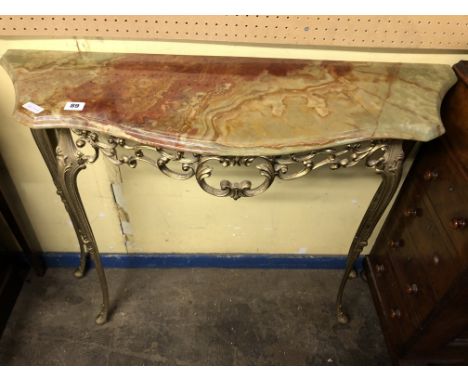 GILT METAL SERPENTINE BASED ONYX CONSOLE TABLE