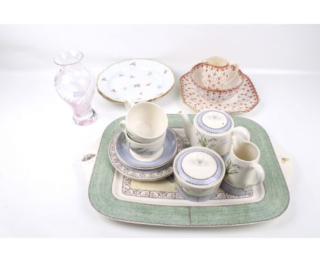 A selection of ceramics and glassware. Including Meissen plates, a Wedgwood 'Sarah's Garden' tea service, Caithness glass vas