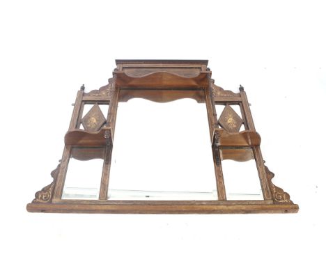 A late Victorian rosewood and marquetry open wall vitrine. The shaped half-gallery inlaid with a floral urn, above an arrange