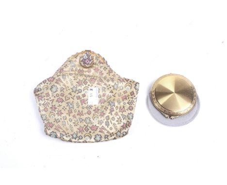 A mid-century Godards purse and a powder compact. The purse with beadwork decoration and a gilt metal clasp and hinge, the co