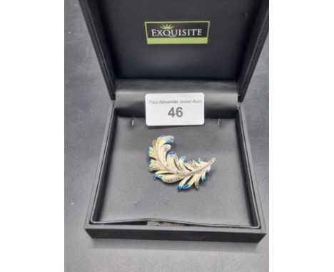 Circa 1950 Sterling silver brooch in enamel design . 