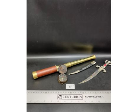 Lot of collectables includes compass . 