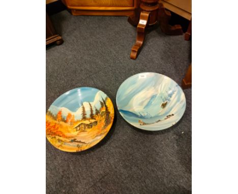 Pair of Yukon enamel hand painted bowls . 
