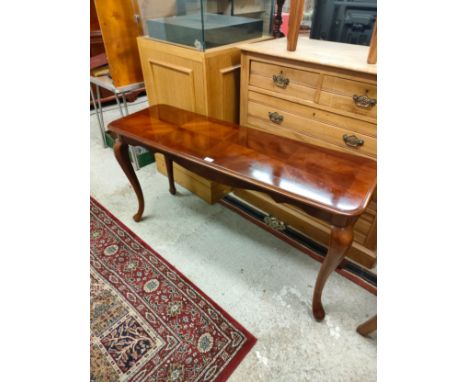 20th century mahogany sofa table with carved design . 