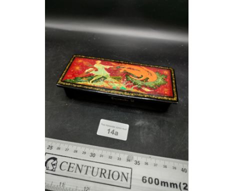 A  Vintage Russian hand painted paper mache trinket box signed by artist . 