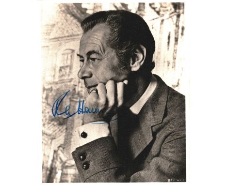 Rex Harrison signed 6x4 inch black and white portrait photo.  Good condition. All autographs come with a Certificate of Authe