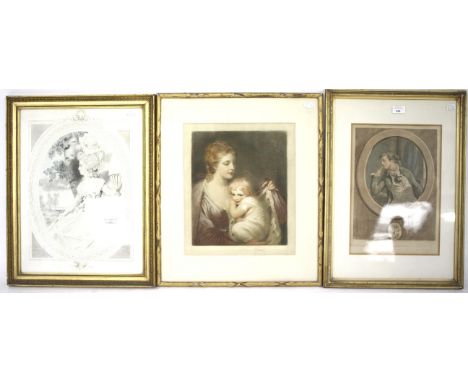 Three engravings. 'Comptez sure mes Sermons', portrait of a lady and child, and after Joshua Reynolds, engraving of Lady Wald