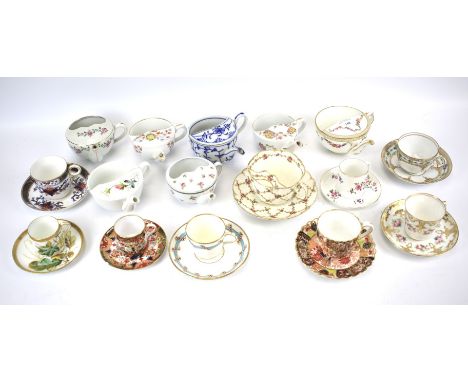 Assorted 19th/early 20th century English porcelain tea and coffee cups and saucers. Including: a Copeland and a Spode Imari p