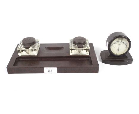 Various vintage collectables. Including a mid-century Bakelite desk top ink stand and tray and a Rototherm desk top thermomet