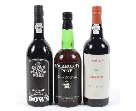 Two bottles of port. Comprising: Cockburns Fine Old Ruby, 70cl and Dows Vintage Character Port, 70cl, 20% Vol