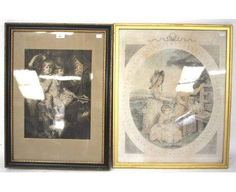Two 19th century prints. Children with a pekingese dog, and after R Cosway, 'Lord George and C Arles Spencer, Marquis of Blan
