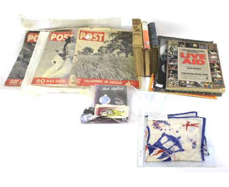 Assorted ephemera, Enid Blyton books, a Coronation silk handkerchief and other items. Including: 'The Island of Advernture', 