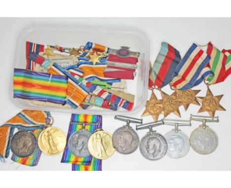 Assorted medals comprising a WWI pair awarded to 7405 PTE J TURNBULL R SCOTS, another WWI pair awarded to 42841 CPL F T JACKS