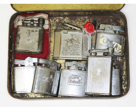 A tin of assorted vintage lighters including Polo, Bride, Willow, Ronson etc.  