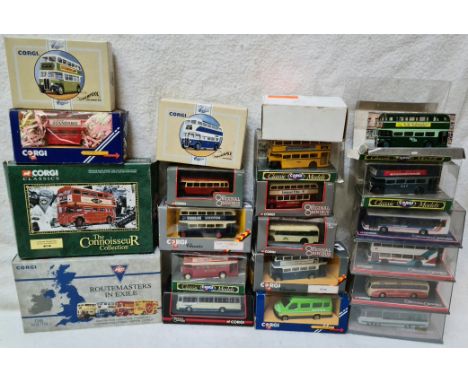 Approx. 24 boxed Corgi die-cast model buses.  