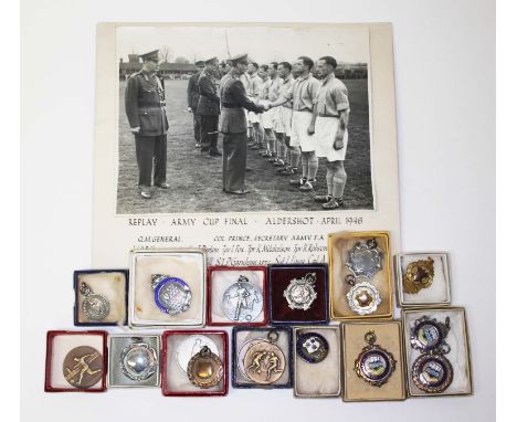 Army Football medal collection awarded to Corporal  A Jackson Royal Armoured Corp, including an Army Football Association Cup