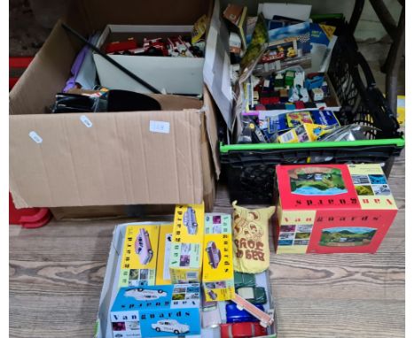 2 boxes of toys to include diecast vehicles Corgi/Matchbox and vangaurds etc. a Moris Minor model and small collectable toys 