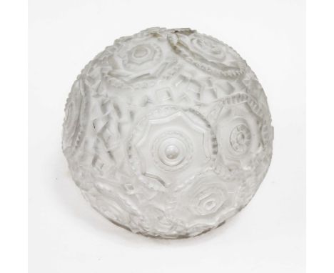 An Art Deco pressed glass light shade of globular form, diameter 22cm.  