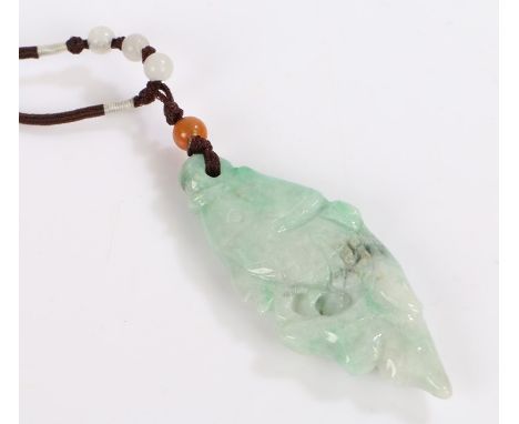 Chinese carved Jade fish, hung to a modern necklace, the fish 6cm long