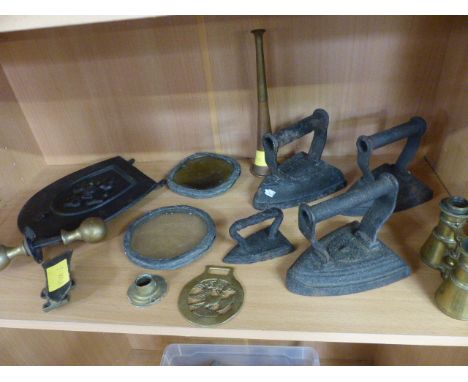Selection of Antique Metalwares - to include antique leaded window circles, Brass door knocker 'Ripon Horn blower' cast metal