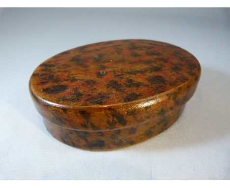 Antique oval metal and wooden trinket pot in tinglaze colours