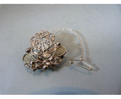 Mid-Victorian Monogrammed (Initials possibly CLTC Clifton Lawn Tennis Club) Tennis brooch. High Quality and hand crafted, the