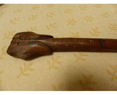 Boer War prisoner of war carved walking stick bearing the following engravings. "WAR PRISNOR A. DIETRICH WATERBURG TRASVAAL W