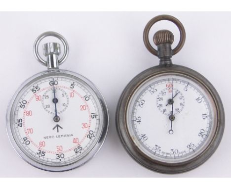 A First War period gun metal cased military stopwatch,dated 1918, case width 53mm and a modern chrome cased military stopwatc