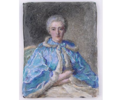 A 19th century enamel painting on copper,portrait of a woman, unsigned, 12cm x 9.5cm.