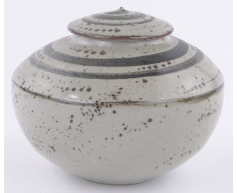 David Leach, a large pale brown glaze studio pottery jar and cover,oxide splash and brush decoration, impressed marks, diamet