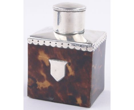 A Victorian square tortoiseshell and silver tea caddy,by Saunders & Shephard, Chester 1894, height 9cm.