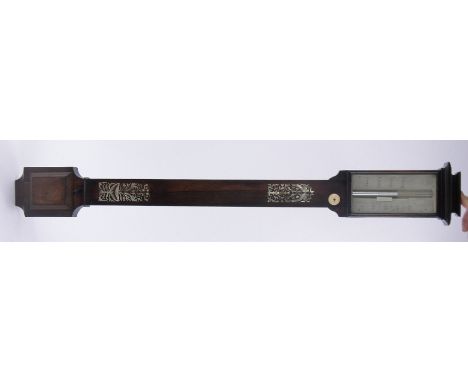 A 19th century rosewood and mother of pearl inlaid stick barometer,with engraved ivory dial, height 100cm.