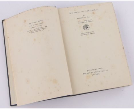 The Well of Loneliness by Radclyffe Hall,published by Jonathan Cape in 1928, First State, First Edition with error, said to b