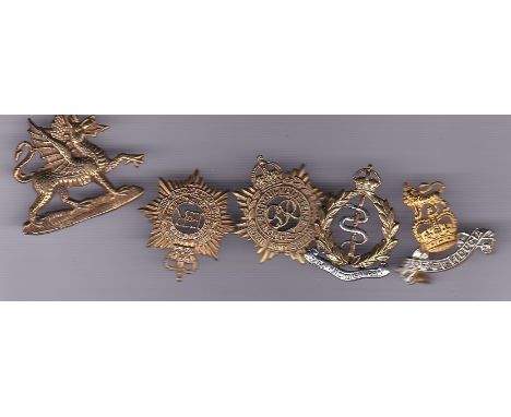 British Collar Badges (5) including: Royal Army Service Corps (KC &amp; QC), Royal Army Medical Corps etc