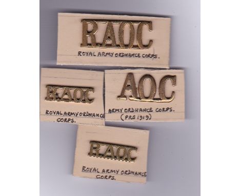 British Shoulder Titles(Brass) - Army Ordnance Corps(AOC) pre 1919 RAOC(1 Large)(2 small)(4)