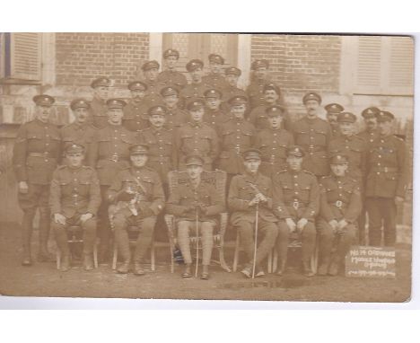 Postcard-Military WWI - No.14 ordnance Mobile Workshop group photo Officers, NCO's (W.O with Cap!) and soldiers, Parc's Photo