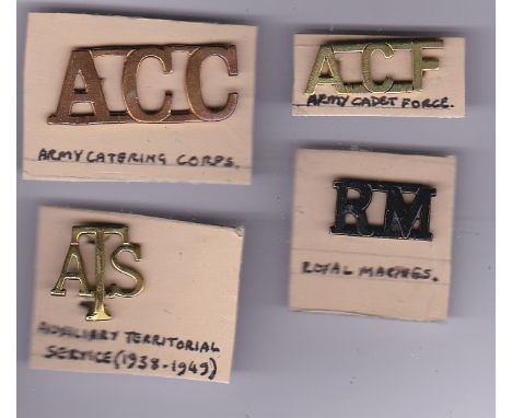 British Shoulder Titles(Brass)-Royal Marines (RM) Auxiliary Territorial Service ATS (1938-49) Army Catering Corps (Large) Arm