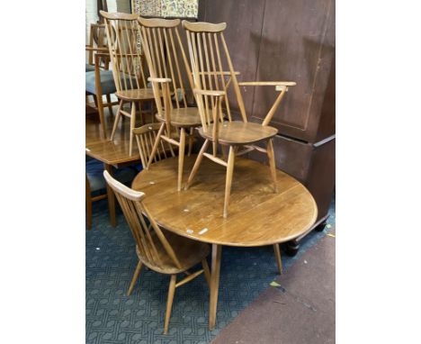 ERCOL TABLE WITH 5 CHAIRS &amp; 2 CARVERS A/F