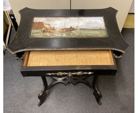 HAND PAINTED TILE TOP TABLE BY BENJAMIN&nbsp;NETTER, SIGNED - TWO CRACKS A.F
