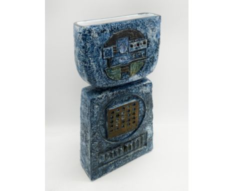 LARGE BLUE TROIKA VASE35CMS X 18CMS X 7CMS There are no cracks, chips, or restorations.