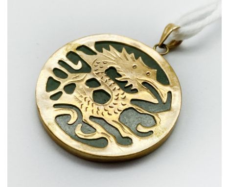 9CT GOLD &amp; CHINESE JADE PENDANT&nbsp;25MM DIAMETER