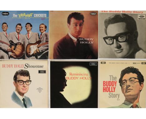BUDDY HOLLY/THE CRICKETS - LPs. Crackin' collection of 10 x LPs with 2 x 12". Titles include The "Chirpin" Crickets (Coral or