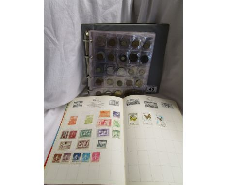 Stamps & Coins - Interesting folder of coins, GB & World to include Model Penny etc. and stamp album to include China, GB, Ge